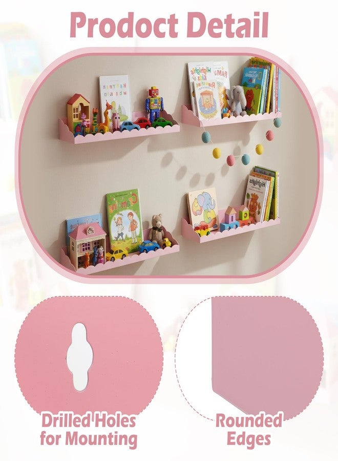 BrightRow 4 Pack Nursery Book Floating Shelves for Wall 17 Inch Pink Metal Scalloped Nursery Book Shelf Wall Mounted Shelf for Room Bedroom Playroom Decor - Image 5